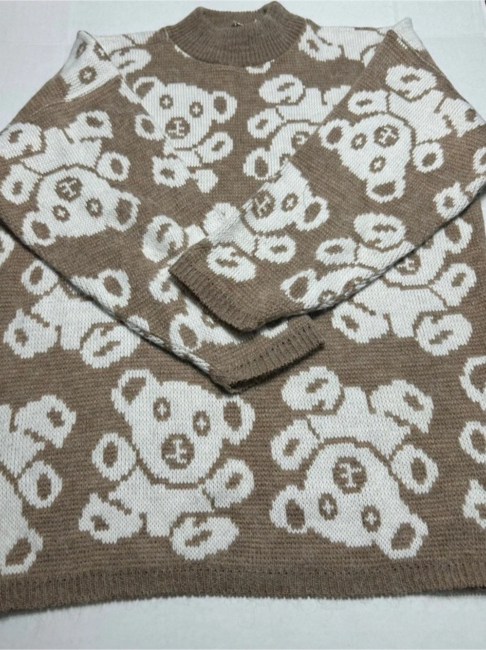 VTG Needles & Yarn Teddy Bear Sweater Womens L Fluffy Knit High Neck Cozy Fall